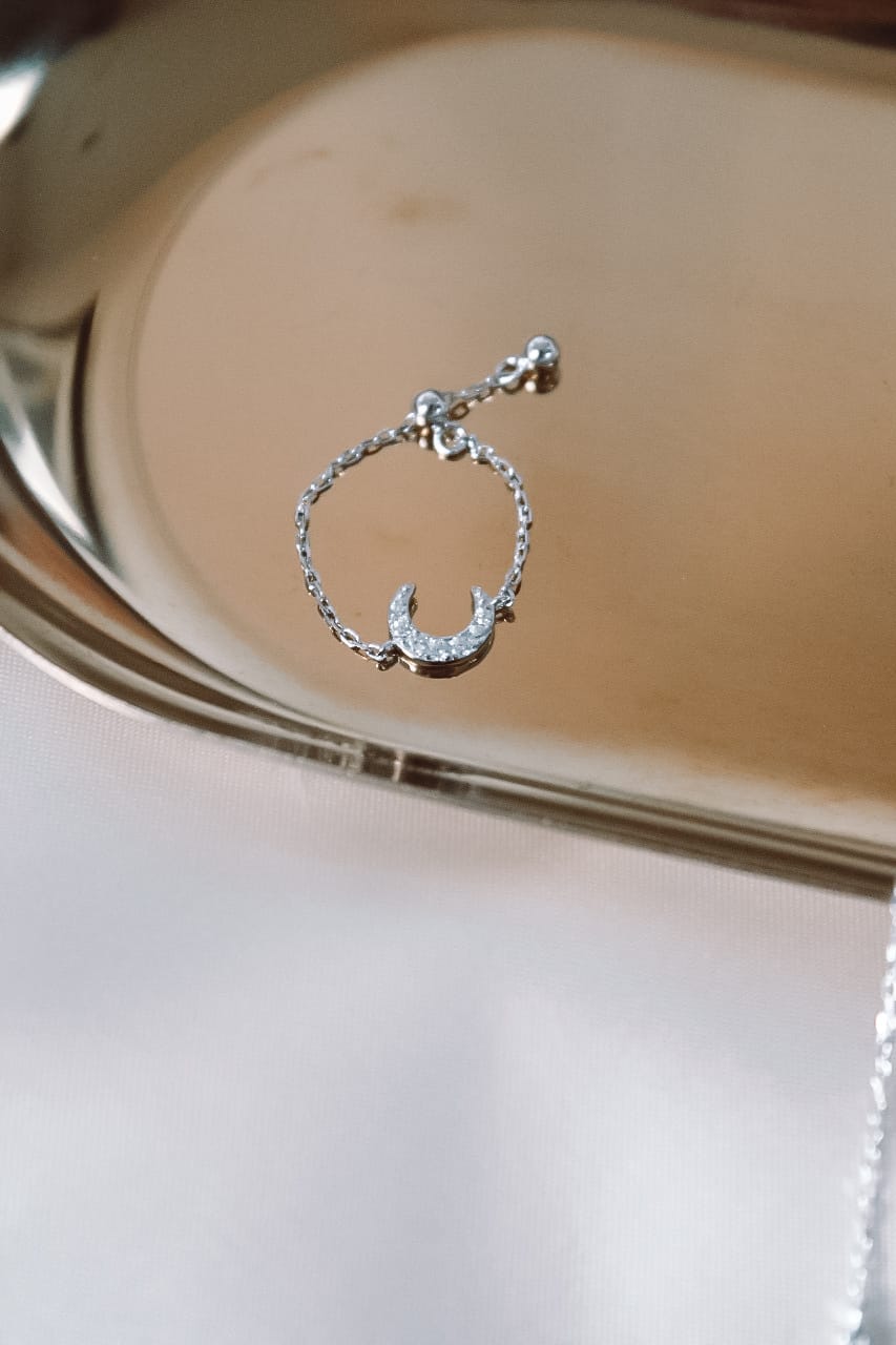Adjustable Silver Moon Ring