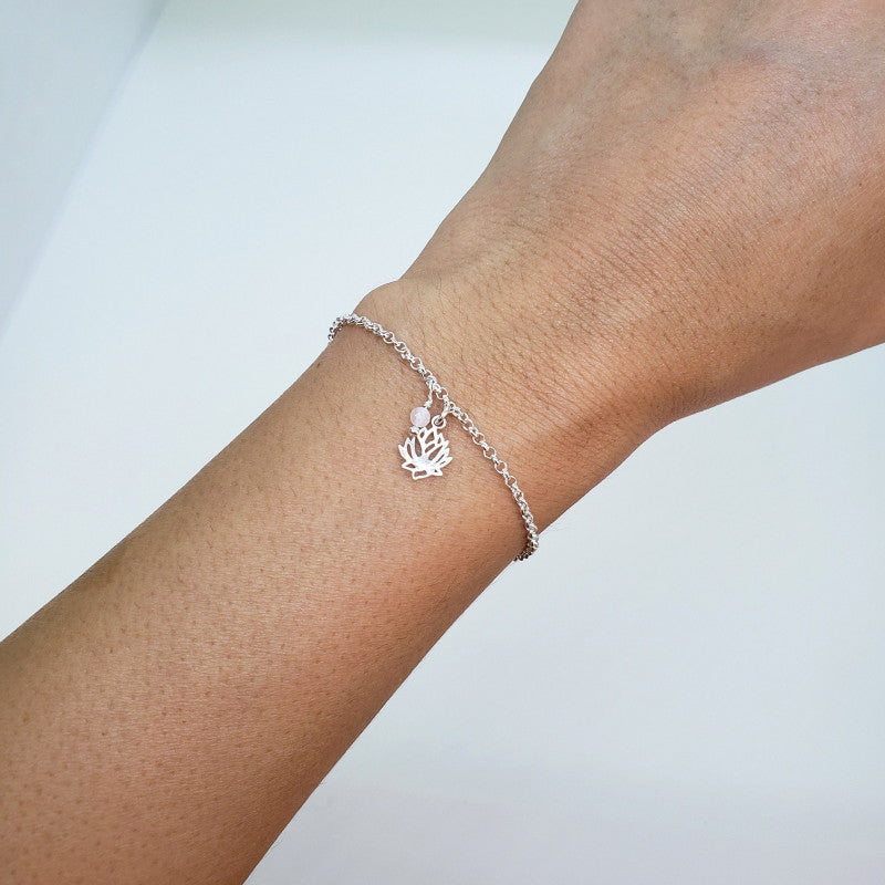 Lotus flower silver quartz stone bracelet