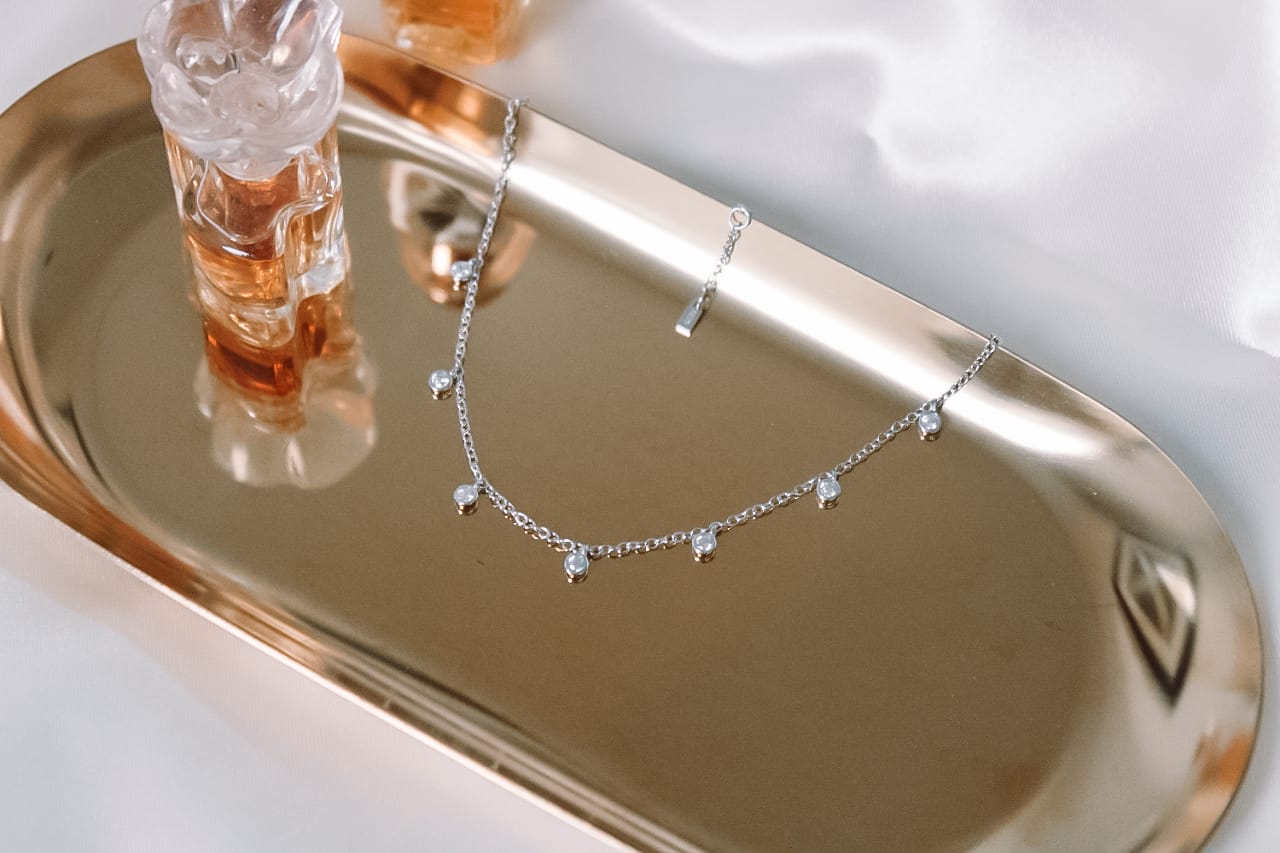 Dots Crystal Silver Anklet