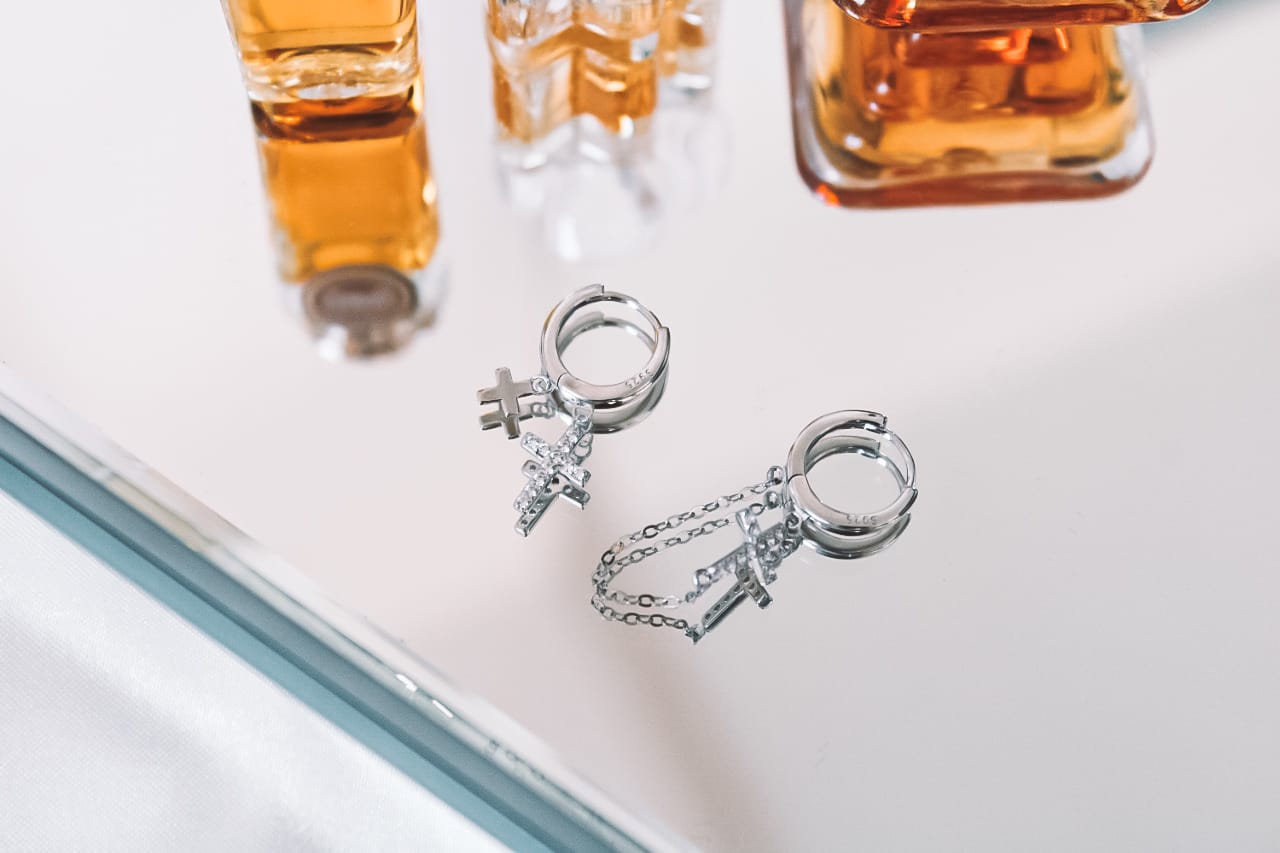 Multi Cross Silver Hoops