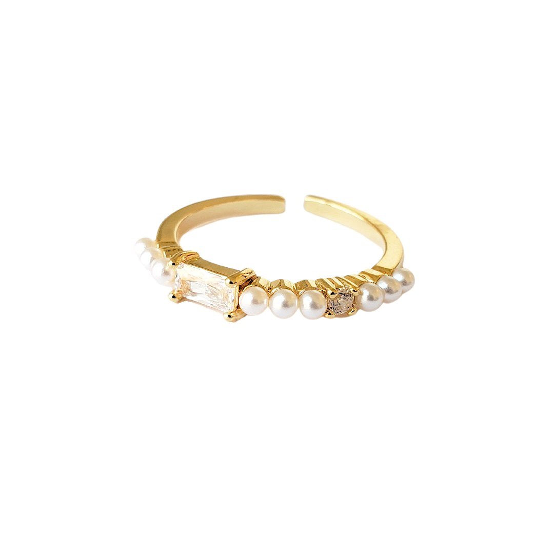 Pearl Crystal Gold Ring