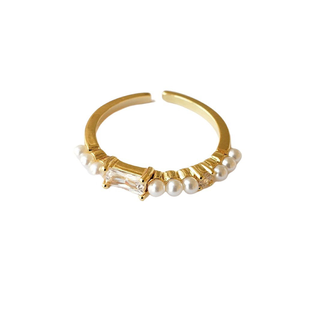 Pearl Crystal Gold Ring