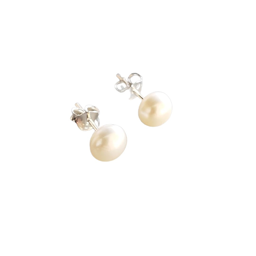 6mm Silver Pearl Hoops