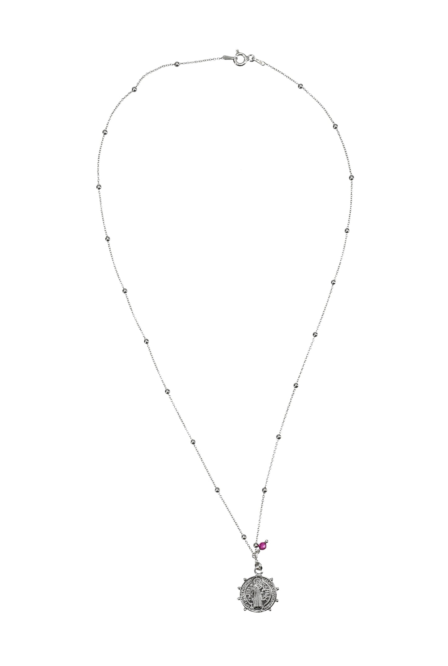 Saint Benedict Ruby Silver Necklace