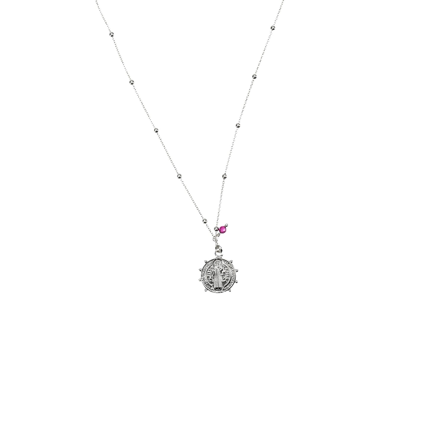 Saint Benedict Ruby Silver Necklace