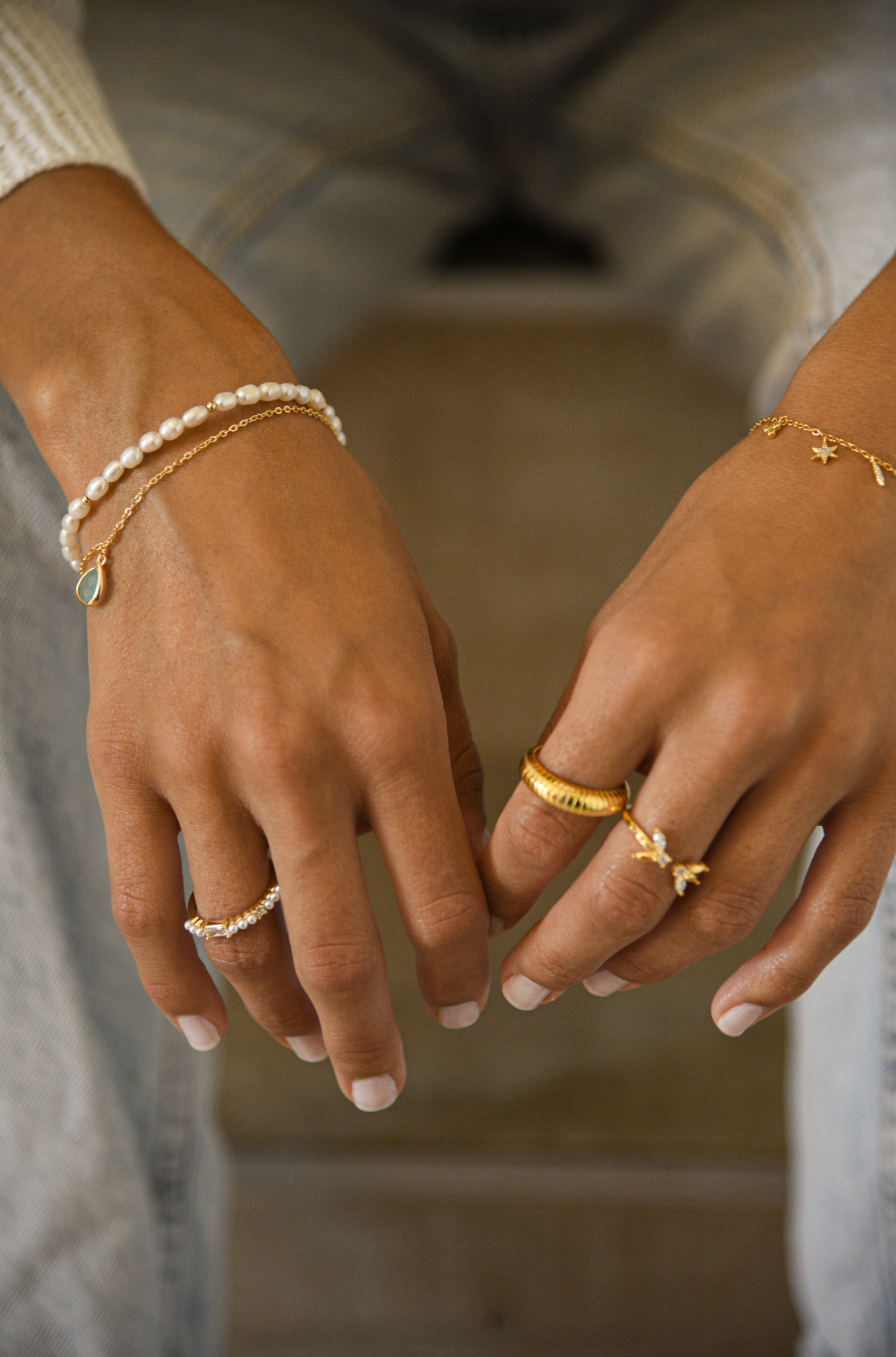 Pearl Crystal Gold Ring