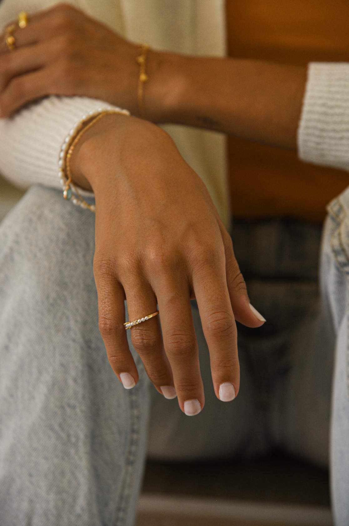 Pearl Crystal Gold Ring
