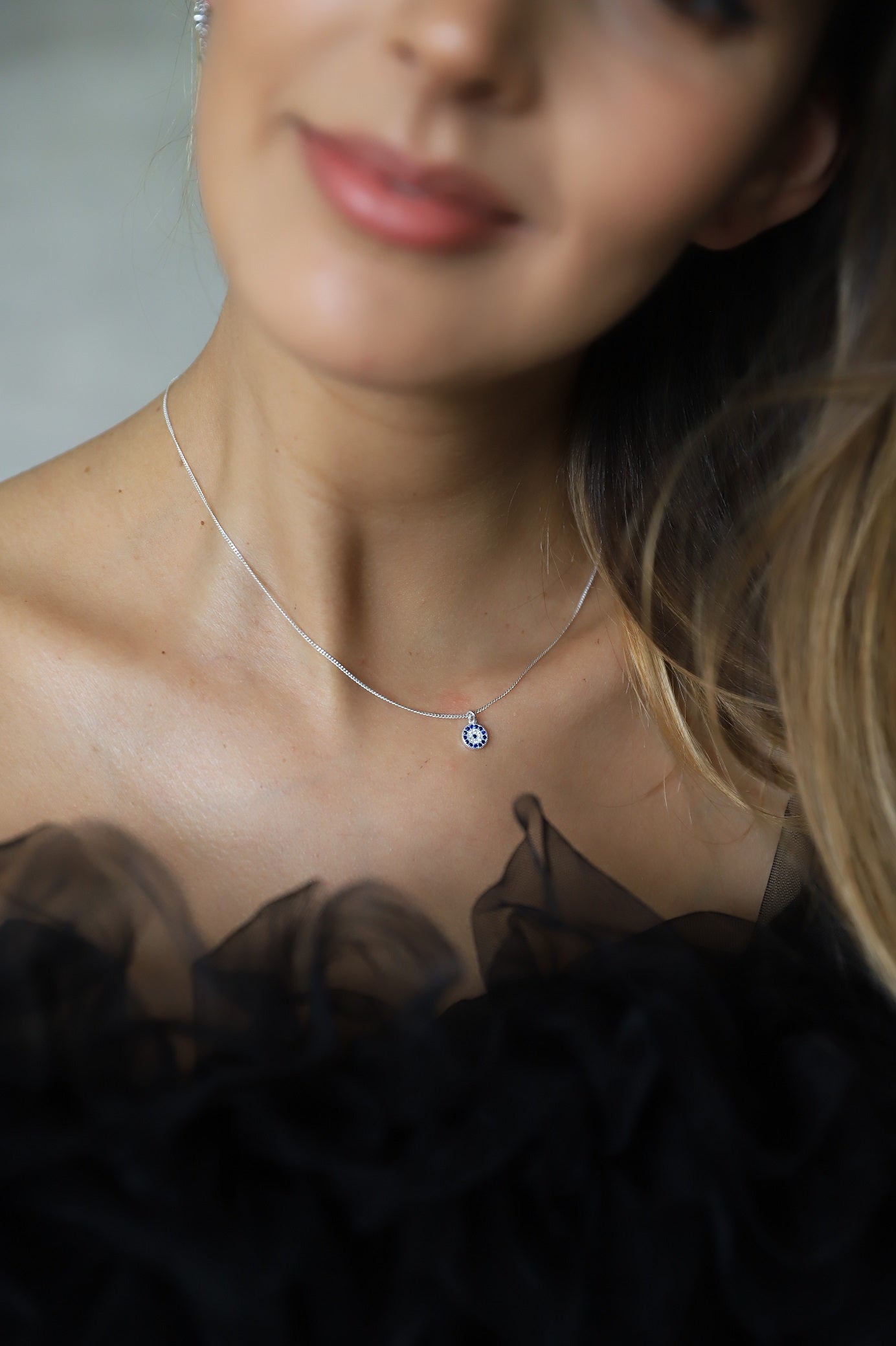 Silver Turkish Eye Point of Light Necklace