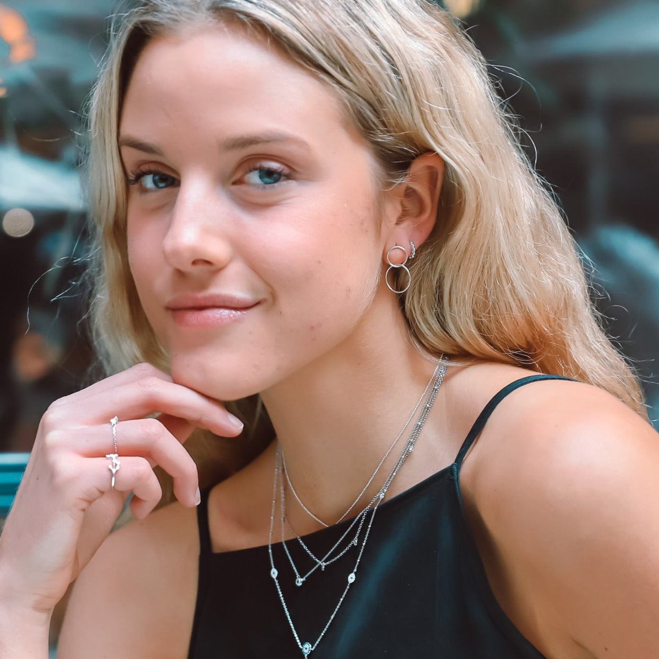 Double Circle Silver Hoops