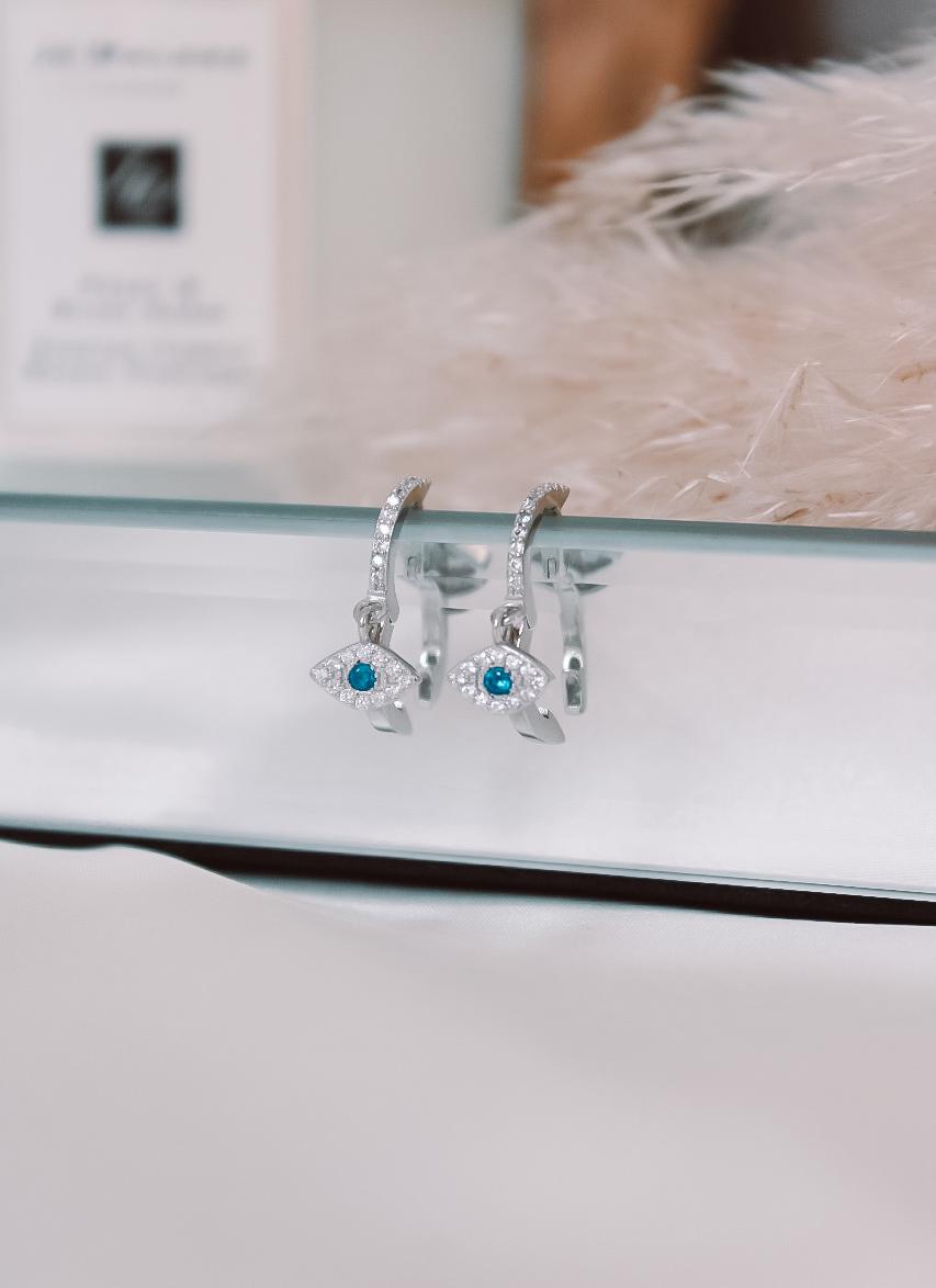 Evil eye silver hoops