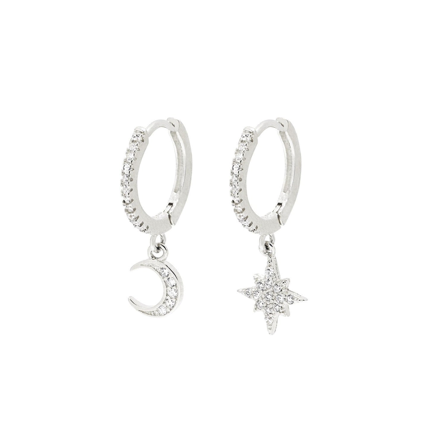 Moon Star Silver Hoops