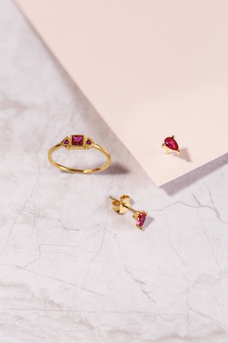 Amelia Crystal Ruby Gold Ring