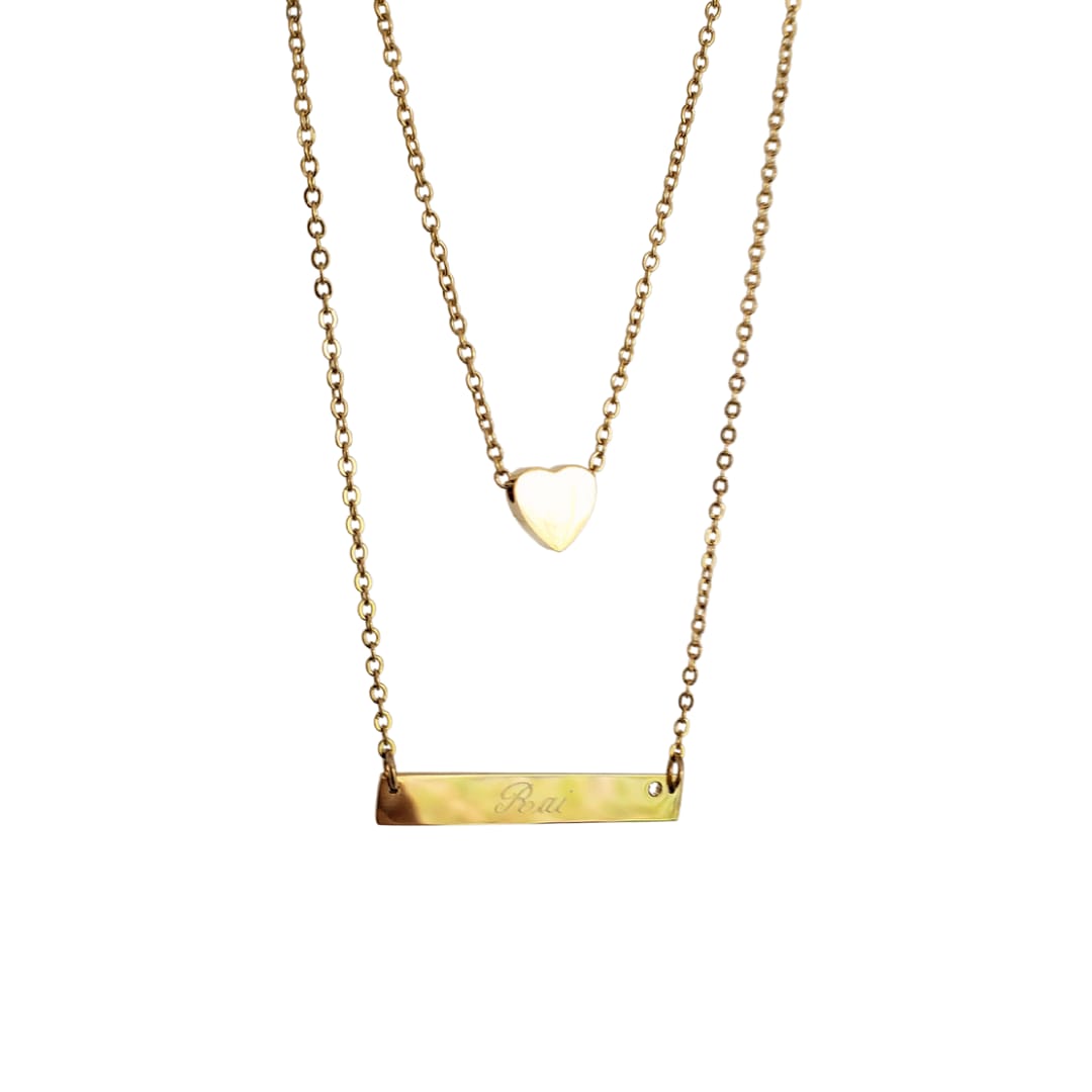 Collar Personalizado Doble Heart Gold