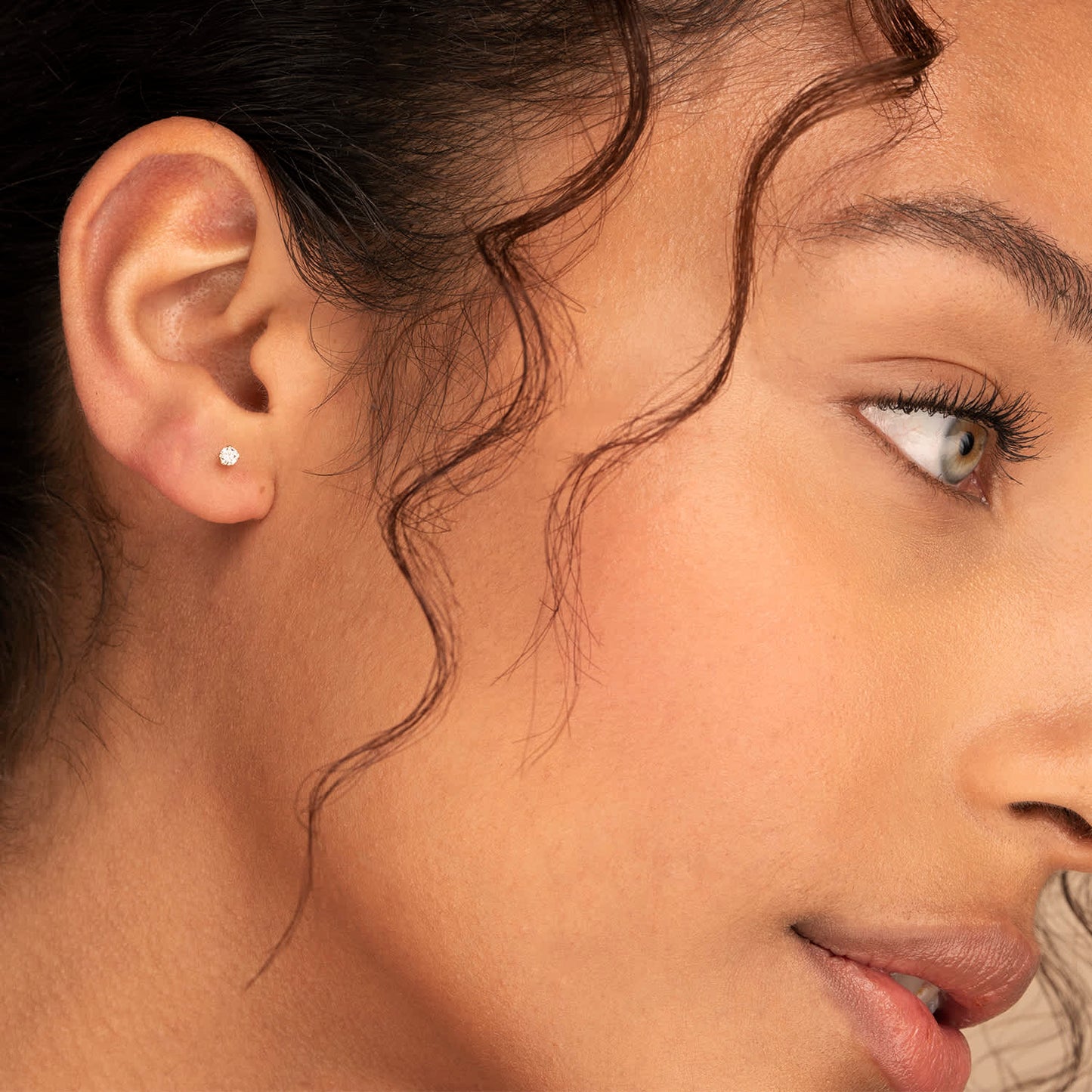 14K yellow gold diamond stud hoop