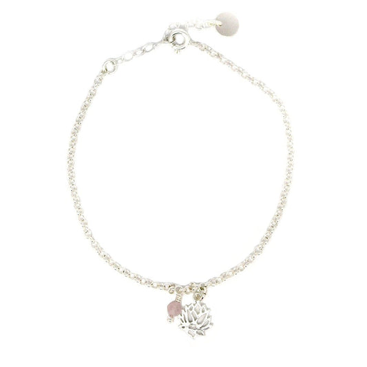 Lotus flower silver quartz stone bracelet