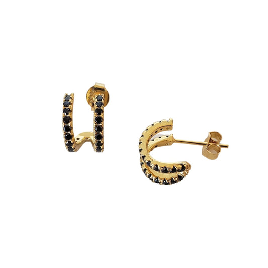 Double Black Gold Hoops
