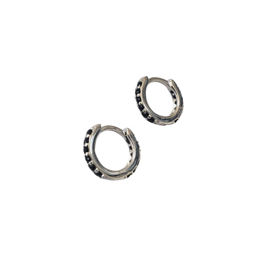 Mini Black Silver Hoops