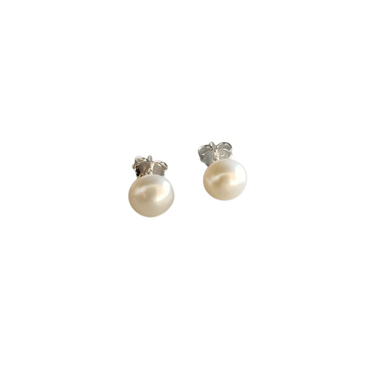 6mm Silver Pearl Hoops
