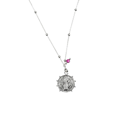 Saint Benedict Ruby Silver Necklace