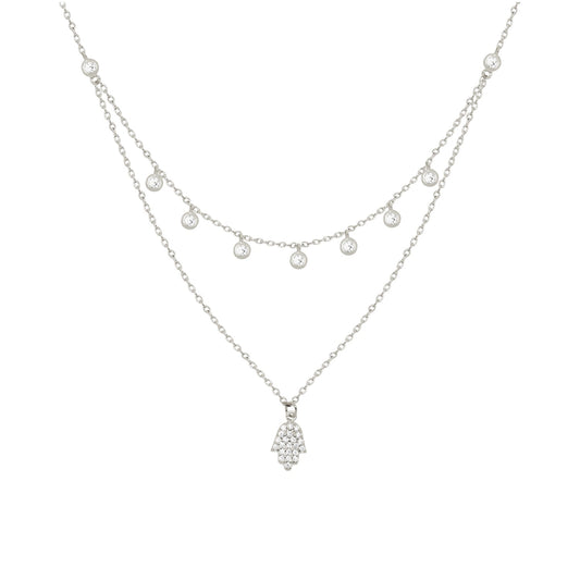 Collar Doble Hamsa Silver