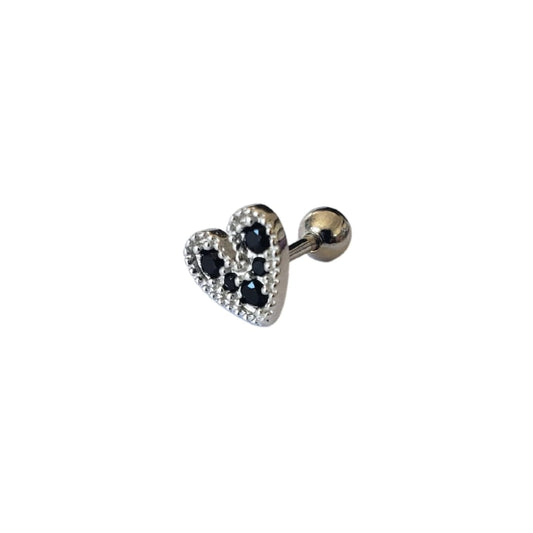 Piercing Black Heart Silver