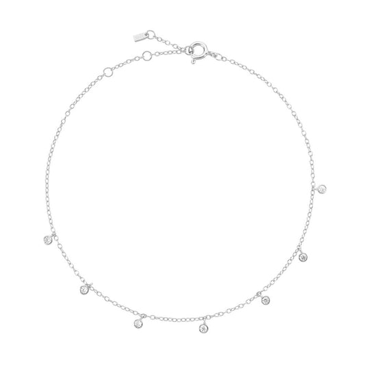 Dots Crystal Silver Anklet