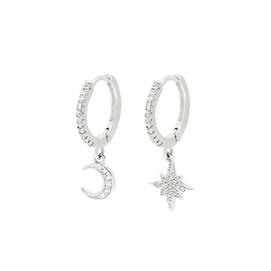 Moon Star Silver Hoops